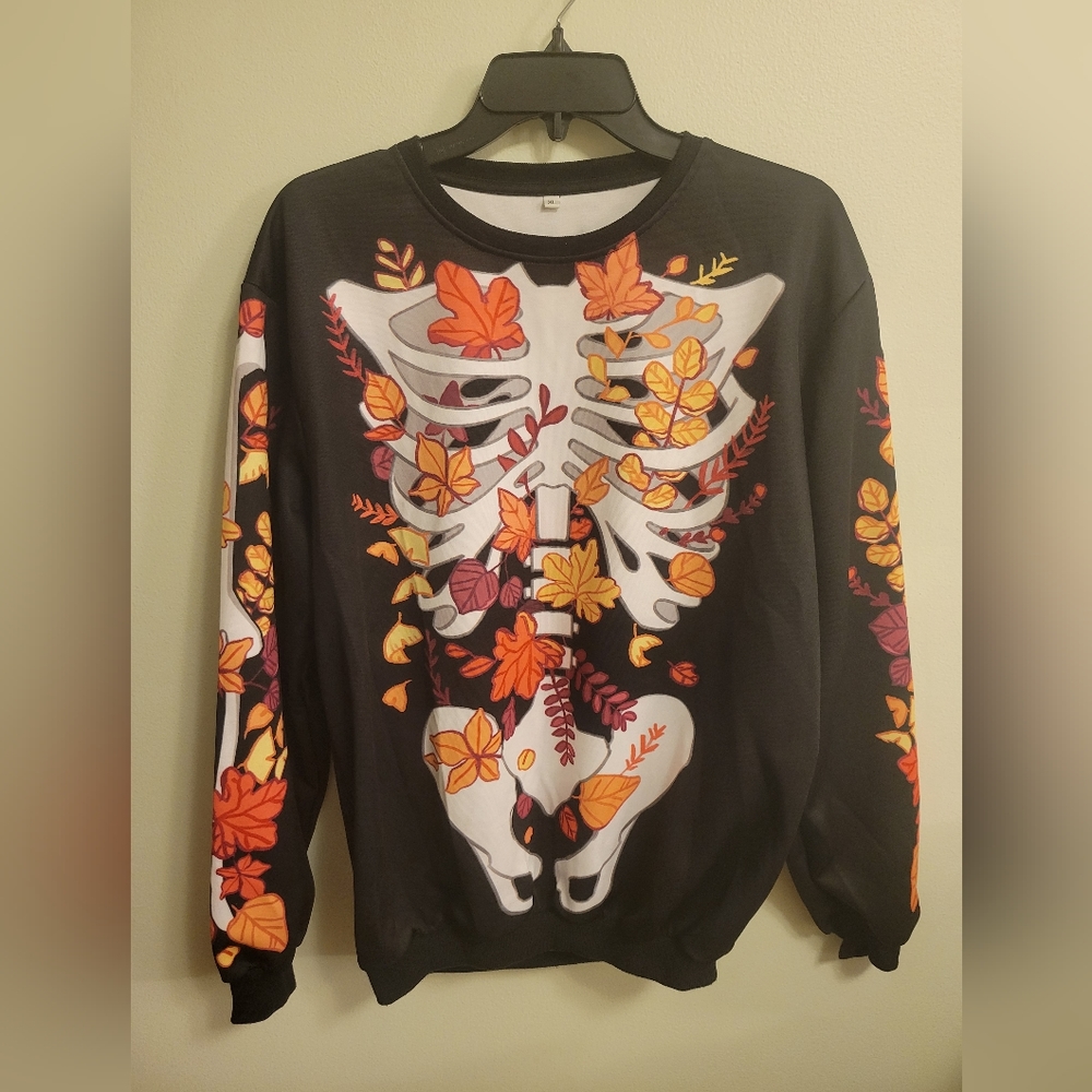 Halloween Autumn Snowlattes Skeleton Sweatshirt XL